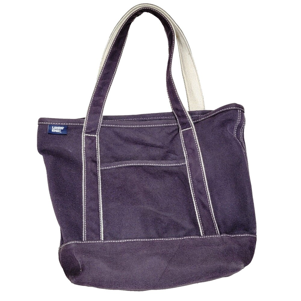 Vtg Lrg Lands End Purple Heavy Duty Cotton Boat Beach Canvas Bag Tote XL 12x12x6